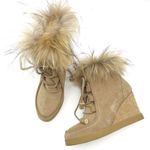 Cecelia New York Holly Wedge Bootie Chestnut Suede Fox Fur Lace Up Boot Size 9 Brown Photo 1