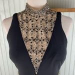 Rachel Allan Beaded Jersey Evening Gown High Slit Mock Jewel Neck Size 8 Formal Black Photo 3