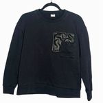ZARA  Faux Leather Pocket Black Crewneck Sweatshirt Goth Bikercore Grunge Size M Photo 1