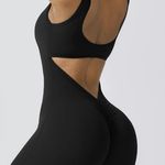 Backless Ruched Scrunch Butt Jumpsuit Black Size L Photo 0