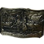 National Cowboy Hall Of Fame Brass Buckle Belt 100% Leather Size M Tan Photo 1