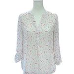 Maurice's Maurice’s White V-Neck Sheer Blouse Multicolor Feather Pattern Size XS Photo 0