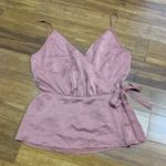 EXPRESS Rose Pink Satin Faux Wrap Cami Top Tie Waist Smocked Back Women's XS Photo 0