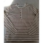 J.Crew Long Sleeve Knit Ruffle Stripe Henley Top Brandy & Cream Size XXS Photo 2