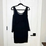 Elizabeth and James Black Sheath Dress Lamb Leather Trim Chiffon Overlay XS Photo 6