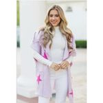 J. Marie Anniston Cardigan Open Front Pink Stars Purple Spring Pastel Womens M/L Size undefined Photo 1