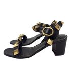 Valentino Garavani Roman Stud Sandals Leather Mid Heel Black Gold Size 38.5 Photo 3