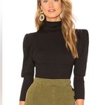 Free People  Black Ribbed Puff Shoulder Mock Neck Sweater - Size Small Photo 14