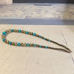 Vintage Blue Acrylic and Metallic Bead Necklace Silver Photo 1