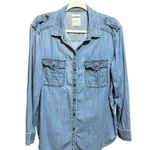 American Eagle Oversized Floral Embroidered Denim Button-up Shirt Jacket sz L Photo 2