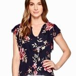 Premise Studio navy floral flutter sleeve Vneck top size small Photo 0