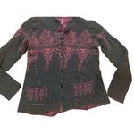 Free People Red Pink Brown Damask Cardigan Sweater Sz M wool blend rare find Photo 8