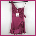 Selfie Leslie One Shoulder Ruched Wrap Ruffle Mini Dress Magenta XS Photo 2