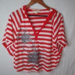 Derek Heart  Red White Stripe Crop Hoodie Top L Photo 0