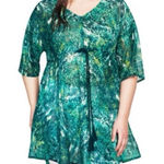 Ellos Over Sized Tie Waist Green Swim Coverup Size 4X Beach Vacation Tunic Green Photo 0