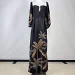 Farm Rio NWOT  Maxi Dress Size S Black Print Puff Sleeves Plant Short Sleeve Photo 4