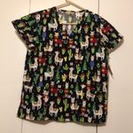 Gabby Brooke Women’s Size Medium Christmas Lama 2 Pockets V Photo 1