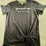 You And Me And The Dog Graphic Tshirt Womens XXL Black Tie Front Short Sleeve T Photo 0