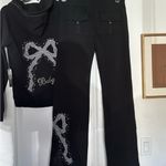 BCBGMAXAZRIA NWT  Cotton Rhinestones Bows Hoodie Track Suit 2-Piece Blk/Silver XL Photo 5