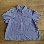 Blair Womens Boxy Button Up Gingham Embroidery Cropped SZ L Photo 0