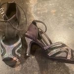 NWOT Womens Ballroom 3" Heels. OpenToe, Black, Suede Soles & Shiny Rhinestones Size 8.5 Photo 6