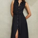 Reiss HEIDI VISCOSE-LINEN BELTED MIDI DRESS IN NAVY, Size 4 , $298 Photo 0