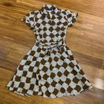 INC International Concepts Brown Cream Checkered Shirt Dress Belted Short Size 6 Photo 0