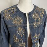 Chico's Chico’s Embroidered Sequin Open Front Jean Jacket Size 1 Chico (Med 8) Floral Photo 1
