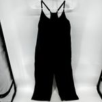 Pact Cool Stretch Lounge Jumpsuit Organic Cotton Cropped Wide Leg Black Medium Photo 3