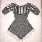 L'ATISTE L’ATISTE Women’s Floral Crochet Off the Shoulder Black White Romper Photo 6