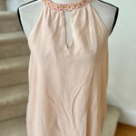 Spartina 449  Pale Blush Pink Silk Embroidered Tie Neck Sleeveless Blouse Photo 0