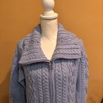 Aran Crafts Chambray Blue Merino Wool Zip Front Cardigan Sweater Pockets Medium Photo 2