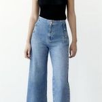 ZARA Women’s High Waisted Wide Leg Cropped Raw Hem Jeans Photo 0