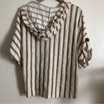 Perseption Concept Beach Boho Brown White Striped Short Sleeve Hoodie Sweater Size L Photo 5