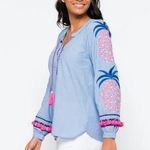 Lilly Pulitzer  NWT Haddie Tunic Top Embellished Sz Medium Blueberry Chambray Photo 0