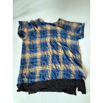 cha cha vente Cha Cha‎ Vente Plaid Tunic Top Layering Piece Blue Tan Short Sleeve PM Photo 4