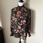 Tuckernuck Womens Floral Mockneck Long Sleeve Shirt Top Small Colorful Black Photo 2