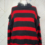 ZARA  Striped Sweater with Tulle Neck Red‎ Black Size Medium Photo 2