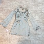 Wild Fable Women XS Silver Metallic Square Long Bell Sleeve Satin MIdi Dress New Photo 5