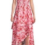 Elliatt  Mckenzie Linen Red And White Maxi Asymmetrical Dress Photo 0