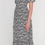 Faithfull the Brand  Gabriela Zebra Stripe Black White Puff Sleeve Midi Dress M Photo 0