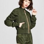 Hunter Ruched Long Sleeve Windbreaker Jacket Womens Med Green Orange Lining Photo 0