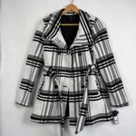 BCX New Womens Medium Double Breasted Belted Plaid Fleece Coat Jacket Casual Photo 5