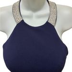 My Michelle  Navy Gown Sz 5 High Rhinestone Neck Mesh Tummy High Split Wedding Photo 3