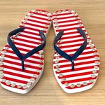 New Hand Made Red and White Striped Flip Flops Size 9 Photo 2