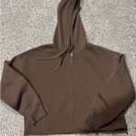 Pink Rose Brown Cropped Zip-Up Hoodie Photo 0
