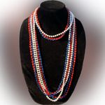 Tahari Elegant blue red white Beaded Necklace multi freestyle lightweight 90” Photo 1