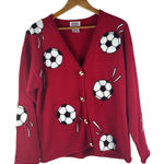 Vintage PBJ Sport Soccer Ball Medium Women Cardigan Red Soccer Mom Grandma Core Photo 0