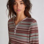 CHAPS ‎ Womens Top Sz PXL Multi Color Henley Stripe Fall Rust Aqua Textured Photo 0