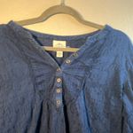 st. john's bay Deep Blue Cuffed Sleeve Blouse with Mandarin Collar 1/4 Button-Up Photo 4